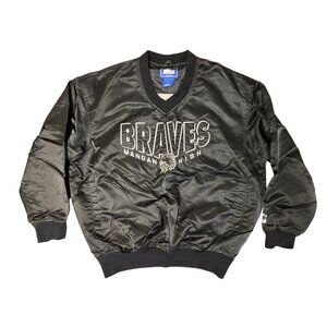 Vintage Starter Size Large Mandan High Braves Black Satin Bomber Jacket Pullover